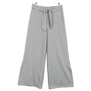 Maeve Anthropologie Wide Leg Pants Black White Check Belted Pull On Retro